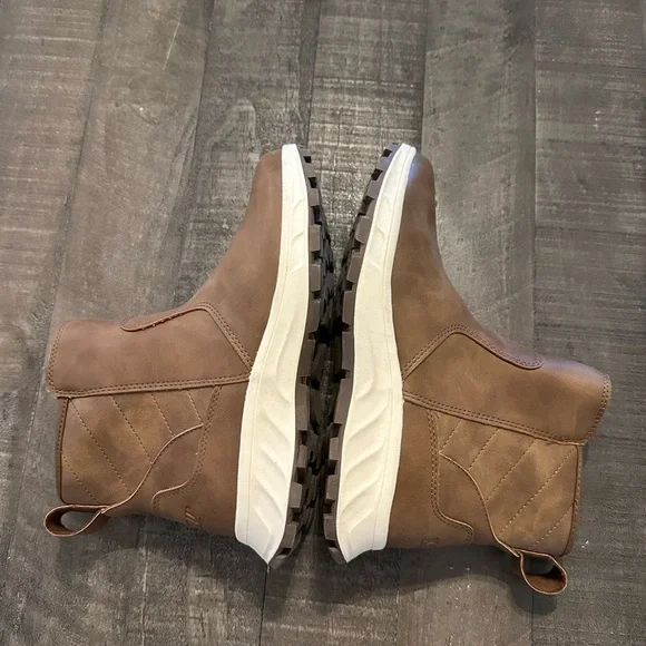 Khombu Brown Boots Cozy Fleece Lining Slip-On - Picture 3 of 7